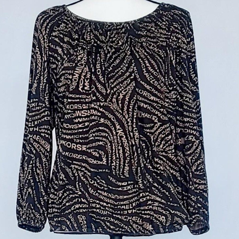 Michael Kors Women's Embroidered Loose Shirt Balloon Sleeve Blouse Black Small